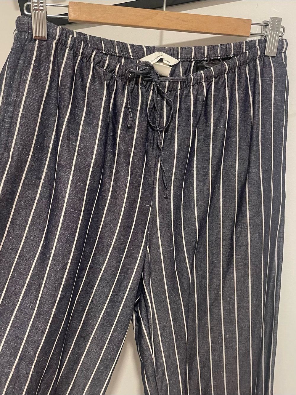 H&M Navy and White Striped Linen-Blend Pants